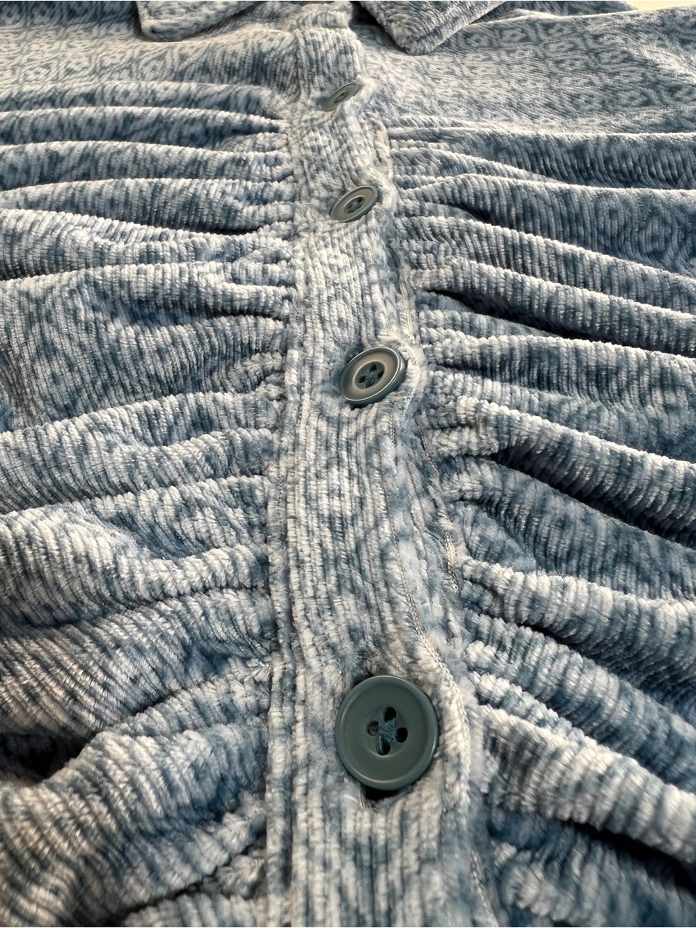 Ruched Blue Crop Top Long Sleeve Button Front Y2K Coquette Soft Stretch L - Picture 6 of 10